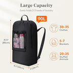 Lifewit Laundry Bag, Extra Large Laundry Backpack with Shoulder Straps and Mesh Pocket for Laundromat, Heavy Duty Laundry Bag Backpack for Dirty Clothes for College Dorm/Travel/Apartment, 90L, Black