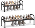 SONGMICS Expandable Shoe Rack, 1 Tier Shoe Rack Shelf, Adjustable Shoe Organizer Storage for 10 Pairs of Shoes, Metal Free Standing Shoe Racks for Closet, Front Door Entryway, Easy Assembly, Ink Black