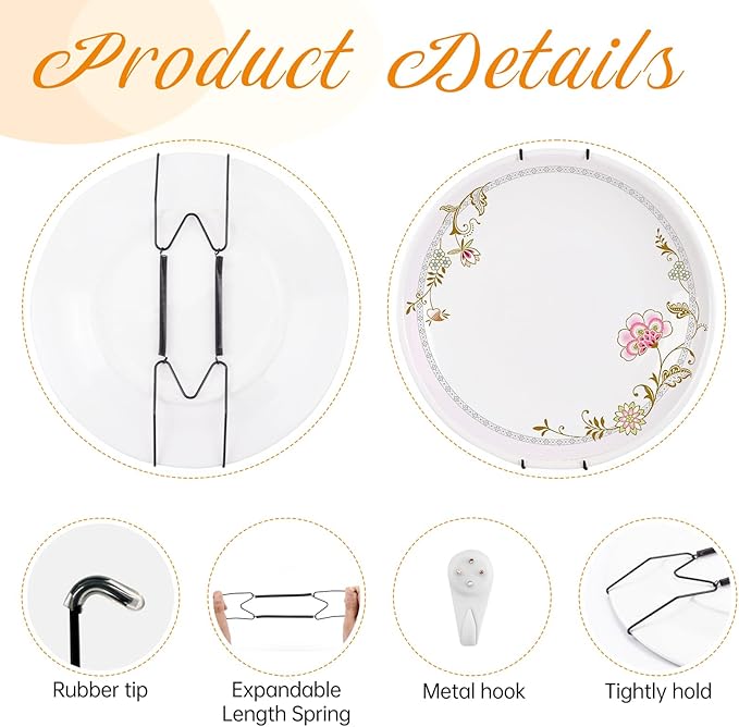 3 Pack Plate Hangers for The Wall, Suitable for 16-20 inch Art Plate, Stainless Steel Invisible Heavy Duty Wire Plate Holder with Wall Hooks, Plate Hangers for Displaying Plates, Platter, Dish, Black