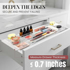 2pack Shallow Expandable Drawer Organizer, Adjustable 12.5”–20” Clear Plastic Drawer Organizer Tray for Vanity Bathroom Desk Kitchen Drawers, Multi Compartment Storage