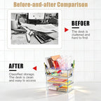 Acrylic Desk Organizer with 4-Vertical File Holder Rack, 3-Clear Drawer and 2 Pen Holders, Desktop Storage for Office Desk Accessories School Classroom Organization (Clear)