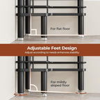 Orimade Rustproof 2 Tier Floor Standing Corner Shower Caddy Organizer with Toothbrush Holder, Large Spacing Floor Shower Shelf Rack Storage Stands with Hooks for Bathroom Kitchen, Black