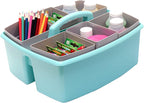 Storex Large Classroom Caddy with Cups, 13 x 11 x 6.575 Inches, Teal, Case of 2 (00984U02C)