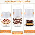 Foldable Cake Carrier with Portable Insulated Bag(Heavy-Duty), Plate Stacker and Non-slip Silicone Trivet Mats, Holds up to 8.5in High and 10in Round Cake or 2pcs 9in Pies