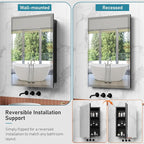 16 x 24 Inch Recessed Medicine Cabinet with Beveled Mirror, Bathroom Metal Mirror Medicine Cabinet with Adjustable Shelves, Wall Mounted Black Medicine Cabinets for Bathroom Storage Modern House