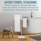 MyGift 40 Inch Bathroom Towel Rack Holder, Free Standing Bath Towel Rack with 3 Swivel Bars, Spa Pool Hot Tub Valet Accessories Stand for Drying Towels, Matte White Metal