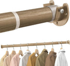 Closet Rods for Hanging Clothes, 17 to 54 Inches Stepless Adjustable Metal Closet Rod, 1.3 Inches Heavy Duty Clothes Hanging Rod for Closet Wardrobes Laundry RV(Wood Grain)