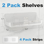 Adhesive Shower Caddy, 2 Pack Acrylic Bathroom Shelves, No Drill Wall Mount Organizer Storage Shelf