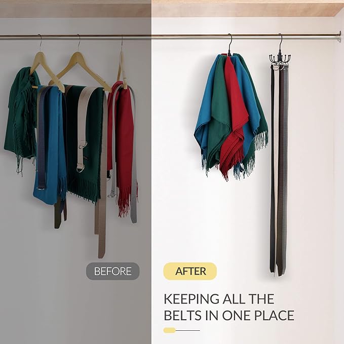 2 Pack Belt Hanger, Space Saving Belt Organizer for Closet, Max 48 Storage Capacity, Rotating Belt Rack Closet Organizers and Storage for Hanging Belt, Ties, Black