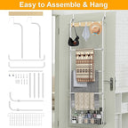 Over The Door Towel Rack,5-Tier Over Door Towel Racks for Bathroom,Towel Rack with Hooks and Basket Door Hanging,Blanket Ladder for Living Room White