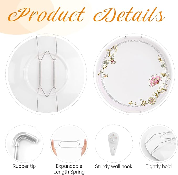 2 Pack Plate Hangers for The Wall, Suitable for 9-11 inch Art Plate, Stainless Steel Invisible Heavy Duty Wire Plate Holder with Wall Hooks, Plate Hangers for Displaying Plates, Platter, Dish, Silver