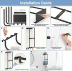 Towel Rack for Bathroom, Black Metal Wall Mounted Towel Holder with Shelf and 4 Hooks, Bathroom Towel Storage Organizer