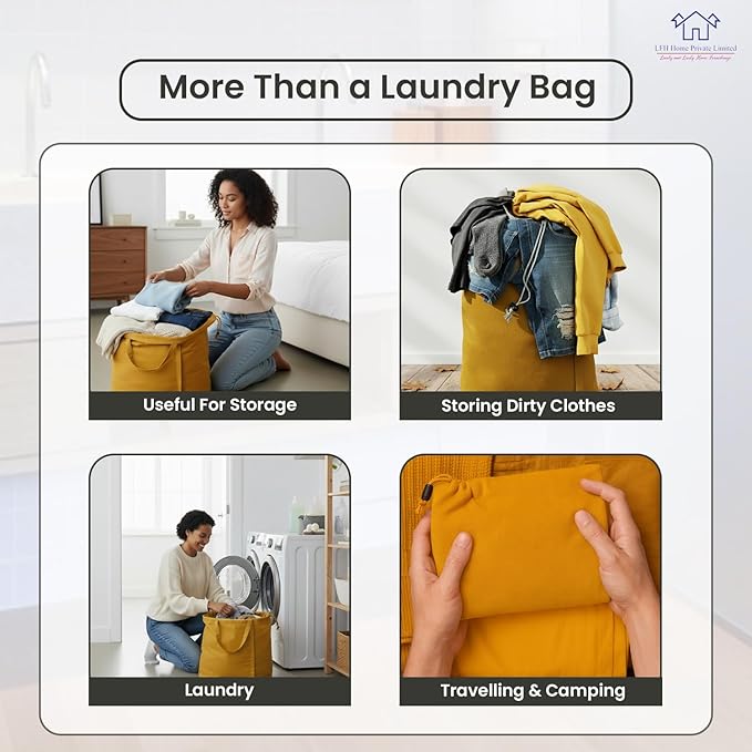 LFH Home Cotton Canvas Large Laundry Bag with Handle, Heavy Duty Drawstring Closure Washable Laundry Bags, School Travel, Home, Hotel, College Dorm, Organizer Sack, Toys Clothes 28x36-Yellow