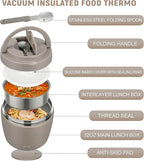 Thermo Food Jar for Hot Food Adults 32OZ Soup Thermo Lunch Containers Wide Mouth Vacuum Insulated Stainless Steel Leakproof Bento Box with Spoon (Khaki)