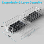 Large Dish Drying Rack, Expandable Dish Rack, 304 Stainless Steel Dish Racks for Kitchen Counter, Multifunctional Dish Drainers with Utensil Holder & Cutting Board Holder