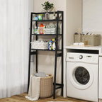 Nightcore Over-The-Toilet Storage, 3-Tier Freestanding Bathroom Organizer Shelf w/ 2 Hanging Hooks & Toilet Paper Holder, Multifunctional Metal Toilet Storage Rack for Bathroom Laundry (Black)