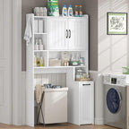 Over The Toilet Storage Cabinet with Pulley Small Bathroom Storage Cabinet, Space Saver W/Adjustable Shelf & Open Shelf for Bathroom, Restroom, Laundry (White-Type A)