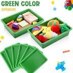 Hoteam 10 Pcs Flat Storage Organizer Tray Bin Letter Size Paper Tray for Classroom Plastic Stackable File Organizer for School Office Teacher Book Organization（ Green, 13.78 x 9.84 x 3.15 Inch）