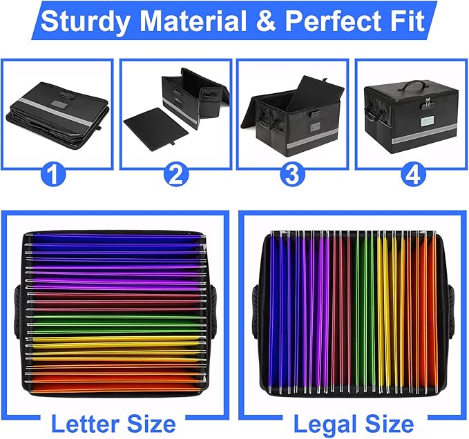 File Organizer, Fireproof File Box with Lids, Important Document Organizer Box with Lock, Portable File Folder Organizer with Handle