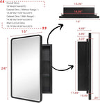 TEHOME Farmhouse Black Metal Framed Recessed Bathroom Medicine Cabinet with Beveled Mirror Rounded Rectangle Bathroom Medicine Cabinet 16x24 inch