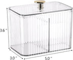 Tbestmax Qtip Holder Dispenser 3-Section Clear Bathroom Organizer Jar 3 Grids Cotton Swab/Pad/Ball Holder Container Cosmetics Storage for Vanity(2 Pack)