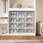 NEWBULIG 15 Pack Clear Shoe Storage Boxes, Shoe Organizer for Closet with Lid, Durable PE Transparent Shoe Containers Ideal for Sneakers, Heels & Boots, White