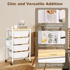 Rolling Cart with Drawers, Rolling Storage Cart with 6 Large Plastic Drawers & Wooden Tabletop, Utility Cart with Pegboards & Basket, Storage Drawers Cart for Living Room, Classroom, Bedroom, Office