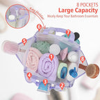 F-color Mesh Shower Caddy Portable, Upgrade Deeper 7 Pockets Shower Bag Basket Tote for College Dorm Room Toiletry Bathroom Essentials Gym Camp Quick Dry 2 handles with S Hook, Purple
