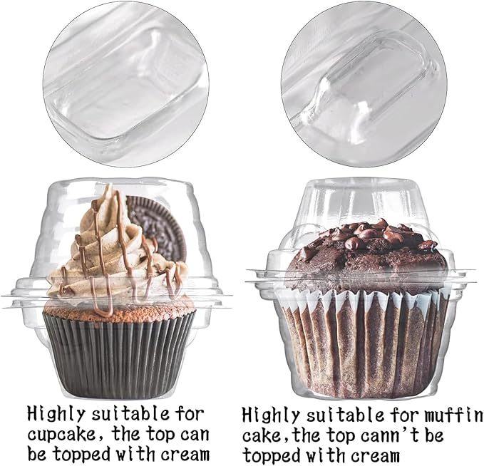 25 Pack Individual Cupcake Containers Plastic Cupcake Boxes Cupcake Holders Stackable Deep Dome Cupcake Carrier