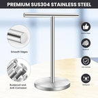 T-Shape Bath Hand Towel Holder Stand, Stainless Steel Free Standing Hand Towel Rack, for Bathroom Kitchen & Countertop, Silver