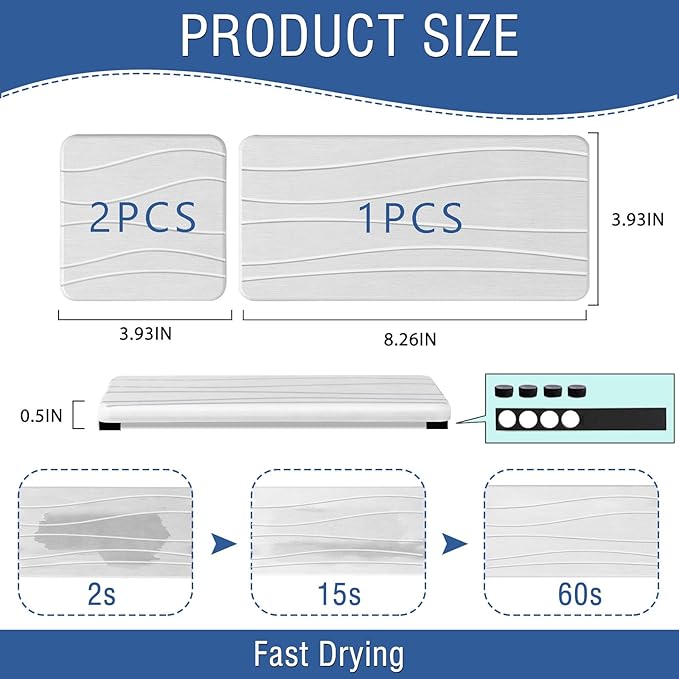 3PCS Water Absorbing Stone Tray, Fast Drying Stone Sink Tray, Stones Soap Trays, Water Absorbent Diatomite Trays, Diatomite Coasters for Kitchen Sink Bathroom Counter, Hand Soap Dish & Holders
