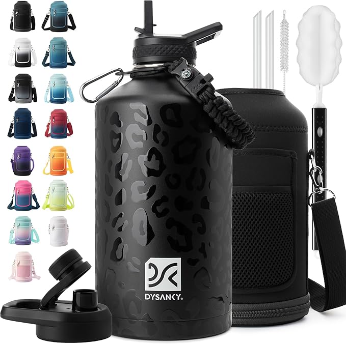 1 Gallon Water Bottle Insulated | Thickened Stainless Steel Vacuum Metal Water Jug | Portable Sports Large for Gym and Hiking with Straw, Carrier Bag, Handle Strap | BPA-Free 128 oz