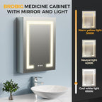 16 * 24 Smart LED Lighted Bathroom Medicine Cabinet Mirror with Touch Control, 3-Color Temperature, Stepless Dimming, 1-Hour Auto-Off – Ideal for Modern Bathrooms and Makeup Routines