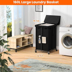 160L Laundry Hamper with Lid, Rolling Laundry Basket with Wheels, Large & Tall Dirty Clothes Hamper with Metal Frame and Removable Bag for Bedroom Aesthetic, Laundry Room, Bathroom, Dorm-Black