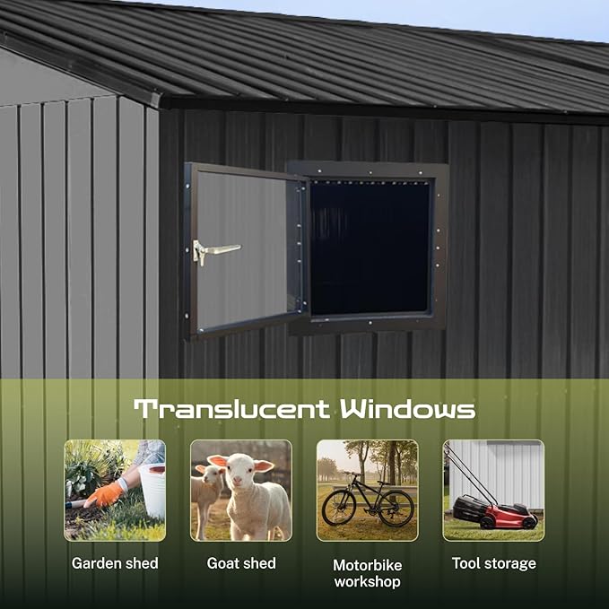 12' x 8' XL Outdoor Storage Shed, Sturdy Metal Building w/Floor and Operable Window for Garden, Backyard, Poolside and Lawn, Grey