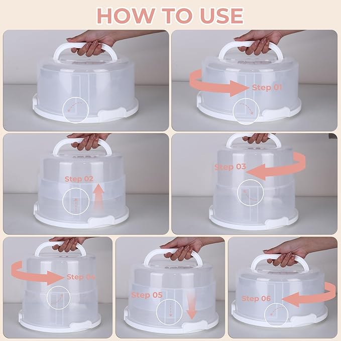 Foldable Cake Carrier with Portable Insulated Bag(Lightweight), Plate Stacker and Non-slip Silicone Trivet Mats, Holds up to 8.5in High and 10in Round Cake or 2pcs 9in Pies