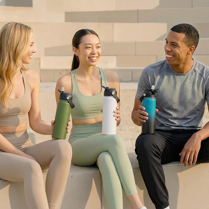 18oz Insulated Stainless Steel Water Bottle, Wide Mouth Double Wall Vacuum, Silicone Straw, Sweat & Leak Proof, BPA Free Insulated Water Flask for Travel, Keep Cold 24h Hot 12h, Green