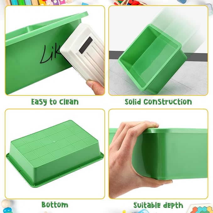 Hoteam 10 Pcs Flat Storage Organizer Tray Bin Letter Size Paper Tray for Classroom Plastic Stackable File Organizer for School Office Teacher Book Organization（ Green, 13.78 x 9.84 x 3.15 Inch）