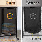 Laundry Hamper, Laundry Sorter 2 Section, Rolling Laundry Basket with Wheels, 2 Drawers, 2 × 14.5 Gal (55 L), Pull-Out and Removable Oxford Fabric Bags, Black and Rustic Brown