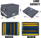 ENGPOW File Box with Lock, Fireproof Document Box with Zipper Lid, Collapsible File Organizer Storage Filing Cabinet with Handle, Portable Home Office Safe for Hanging Letter/Legal Folders, Grey