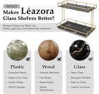 2-Tier Black Marble Bathroom Countertop Organizer – Glass Shelves & Gold Metal Frame, Stylish Vanity Storage Shelf for Perfume, Skincare, Makeup & Toiletries
