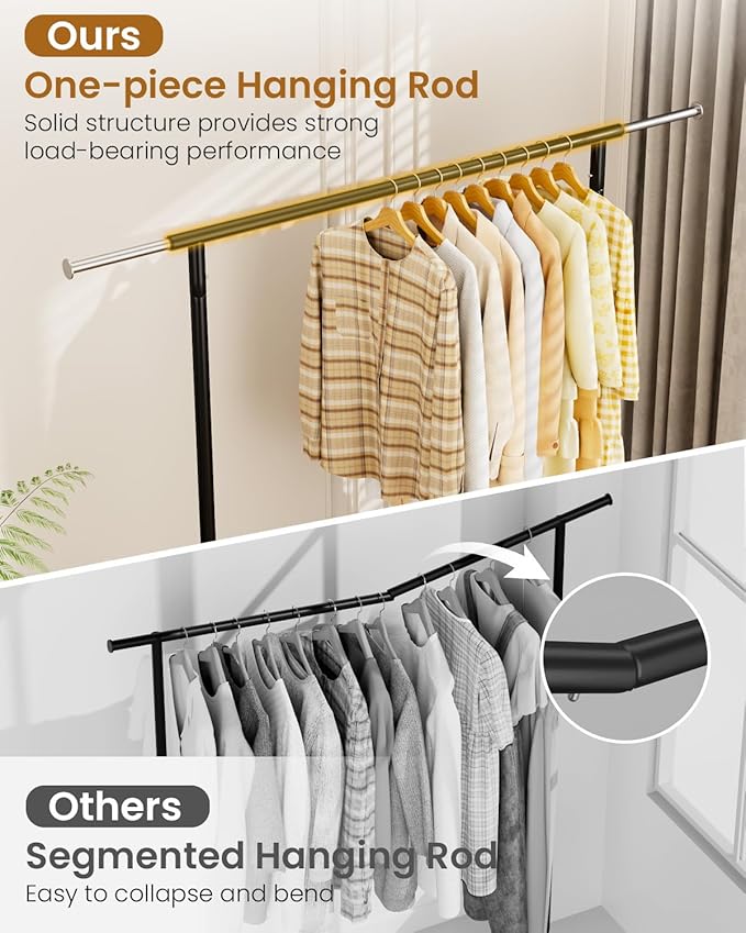 Heavy Duty Clothes Rack, Metal Clothing Rack Load 450 LBS, Rolling Coat Racks for Hanging Clothes with Lockable Wheels, Wardrobe Closet Garment Racks for Bedroom, Black