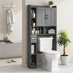 Vabches Over The Toilet Storage Cabinet, Farmhouse Storage Cabinet Over Toilet with Barn Door，Home Space-Saving Toilet Rack for Bathroom, Restroom and Laundry.（Wash Grey）