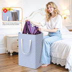 3 Pack Large Laundry Basket,Waterproof & Freestanding Laundry Hamper,Collapsible Clothes Hampers with Easy Carry Long & Reinforced Handles in Bathroom,College Dorm(125Lx3,Blue)