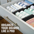 RAPTUROUS Adjustable Drawer Dividers 8 Pack, 4” High, 11-17” Long, Dresser Drawer Organizer for Bedroom, Closet, Kitchen, Nursery, Office, Strong Hold, Soft Foam Edges, Black
