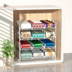 4 Tiers Stackable Can Rack Organizer, Wear-resistant Upgrade Beverage Food Can Dispenser Holder Holds up to 48 Cans for Kitchen Cabinet and Pantry (White)