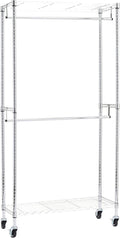 Amazon Basics Adjustable Clothes Rack for Handing, Double Hanging Rod Garment Rolling Closet Clothing Organizer, Chrome, 36'' x 14'' x 72''