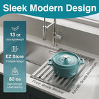 Aluminum Roll Up Dish Drying Rack Over The Sink, 17.7" x 13.4" Rust-Proof Foldable Dish Drainer Mat, Heat Resistant Trivet & Kitchen Sink Cover, Fits Sinks up to 16.8" Wide, Matte Gray