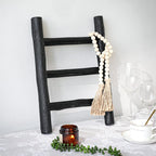 FUIN Fully Assembled Wooden Tea Towel Ladder, Mini Ladder Towel Rack Display Hanger, Small Rustic Farmhouse Tea Towel Stand Holder for Country Bathroom Decor, Black