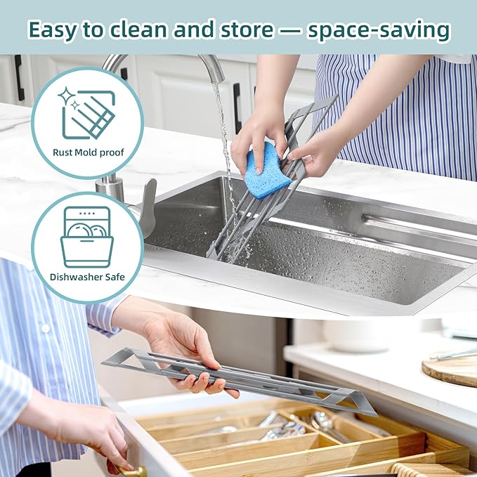 Ohuhu Triangle Roll Up Dish Drying Rack, Anti-Slip Organizer for Kitchen Sink Drying Rack with Full Silicone Wrapped for Top of Sink Coner Grey